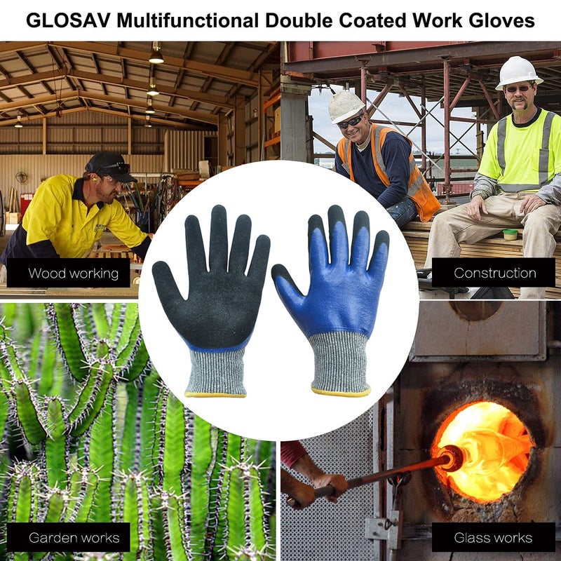 GLOSAV Durable Gardening Gloves for Men, Heavy Duty Nitrile Garden Gloves, Double Coated Work Gloves, Cut Resistant, Puncture Proof, Water Resistant, Touch Screen (Medium) - Image 2